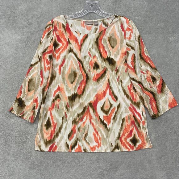 Chicos Top Womens Small Beige Orange Pullover Silky Round Neck Office Shirt 0 - Picture 1 of 6